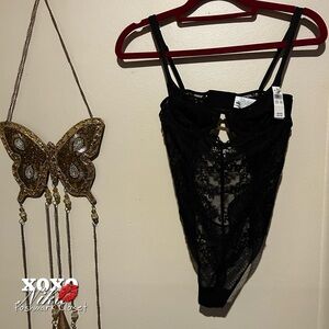 Aerie Black Sheer Lace Teddy Size 32A cup small extra small